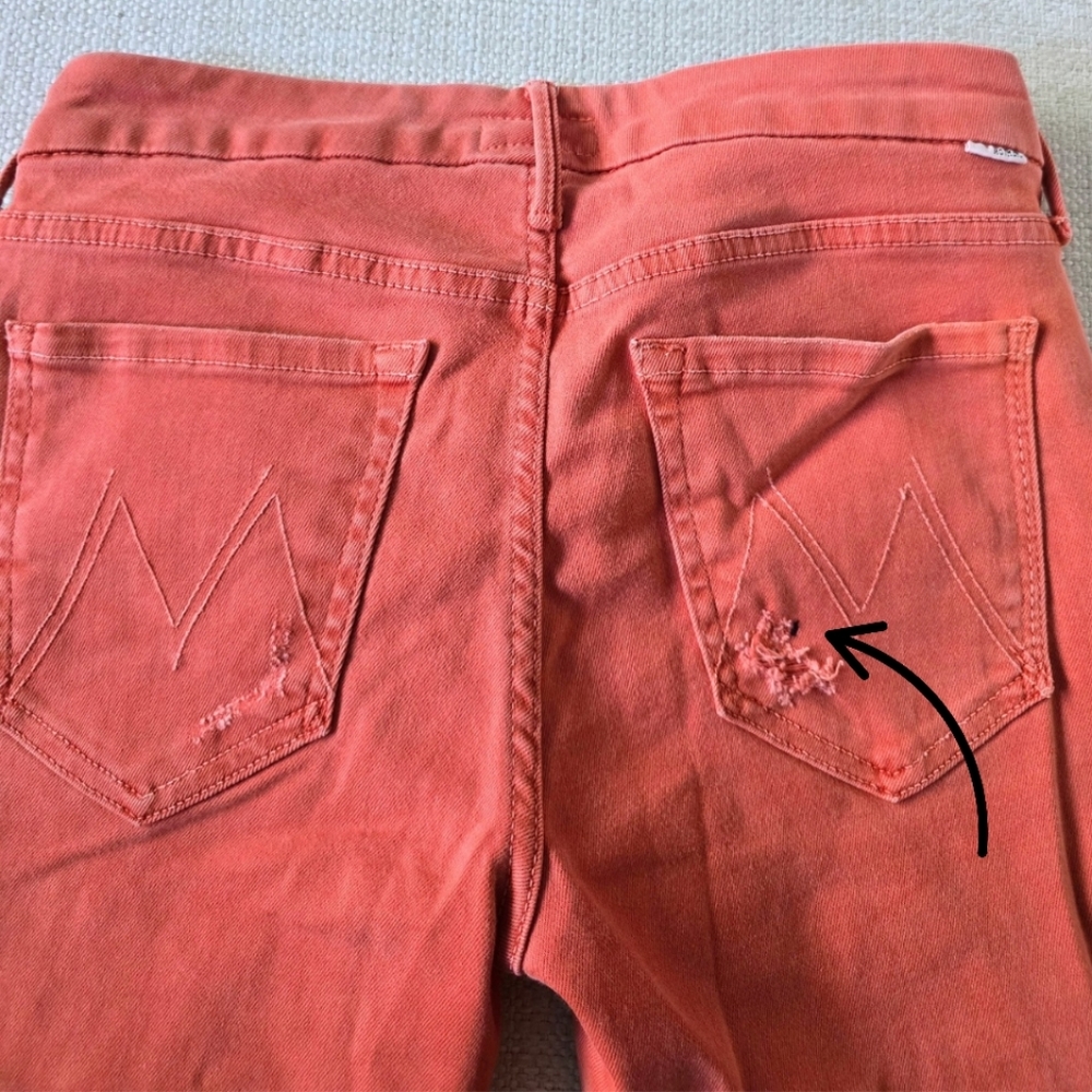 MOTHER The Looker Zip Fray Blow Out Orange Jeans Pants Distressed 26 Skinny - Picture 10 of 11
